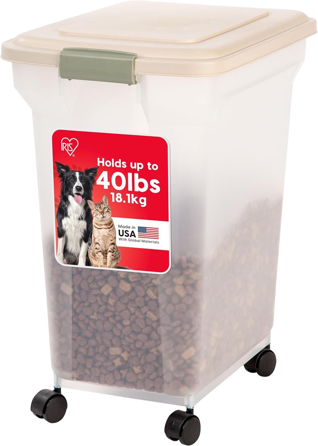 מיכל אחסון מזון לכלב — IRIS USA Airtight Dog Food Storage Container, WeatherPro, Up to 40 lbs, Removabl