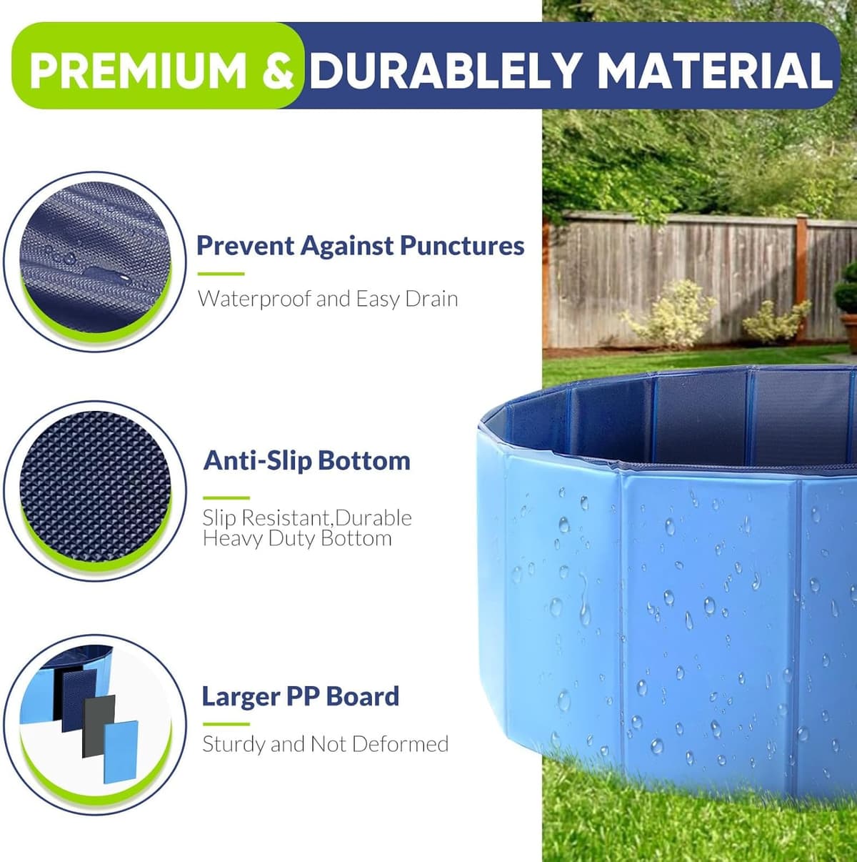 בריכה לכלב — Dog Pool, Foldable Pet Swimming Pool with 6mm High-Strength PP Board, Hard Plast