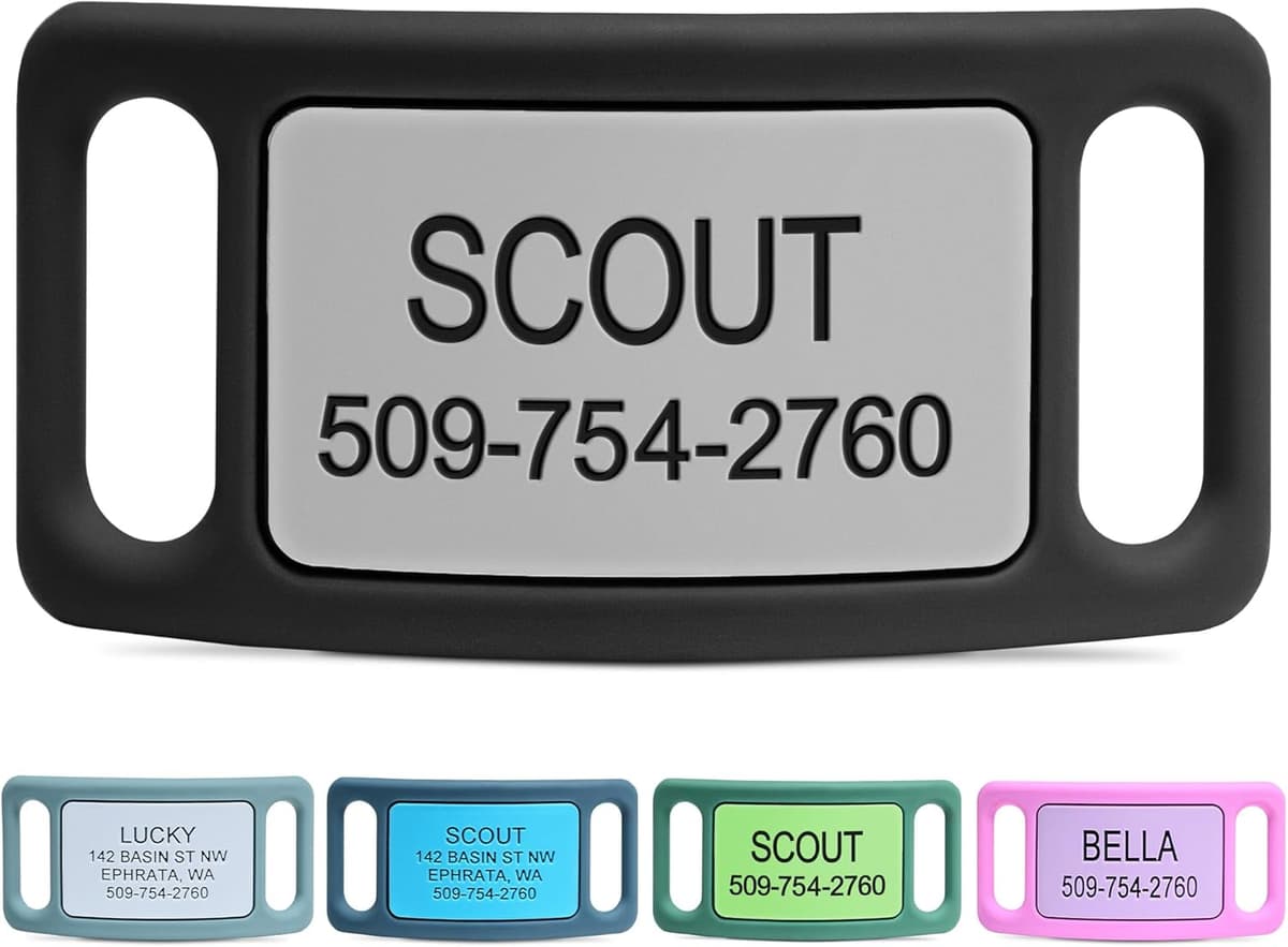 תג שם/זיהוי לכלב — GoTags Silent Dog Tag, Personalized Engraved Silicone and Ca