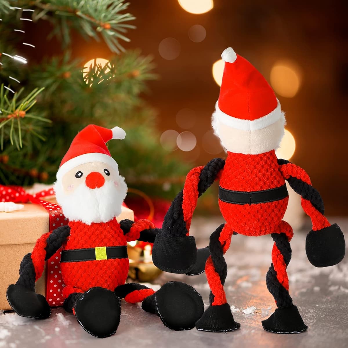 צעצוע לכלב — Senneny Christmas Dog Toys, Squeaky Santa Plush with Ropes for Tug of War, Durab