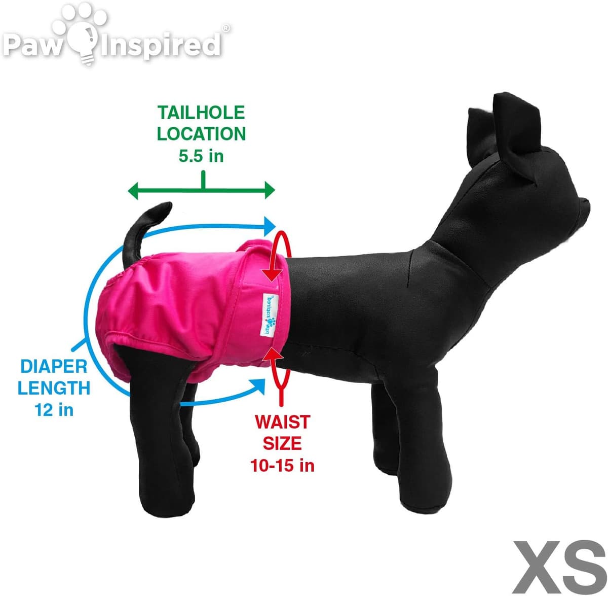 פדים/חיתולים לכלב — Paw Inspired Reusable, Washable Female Dog Diapers (X-Small, 3 Count in Assorted