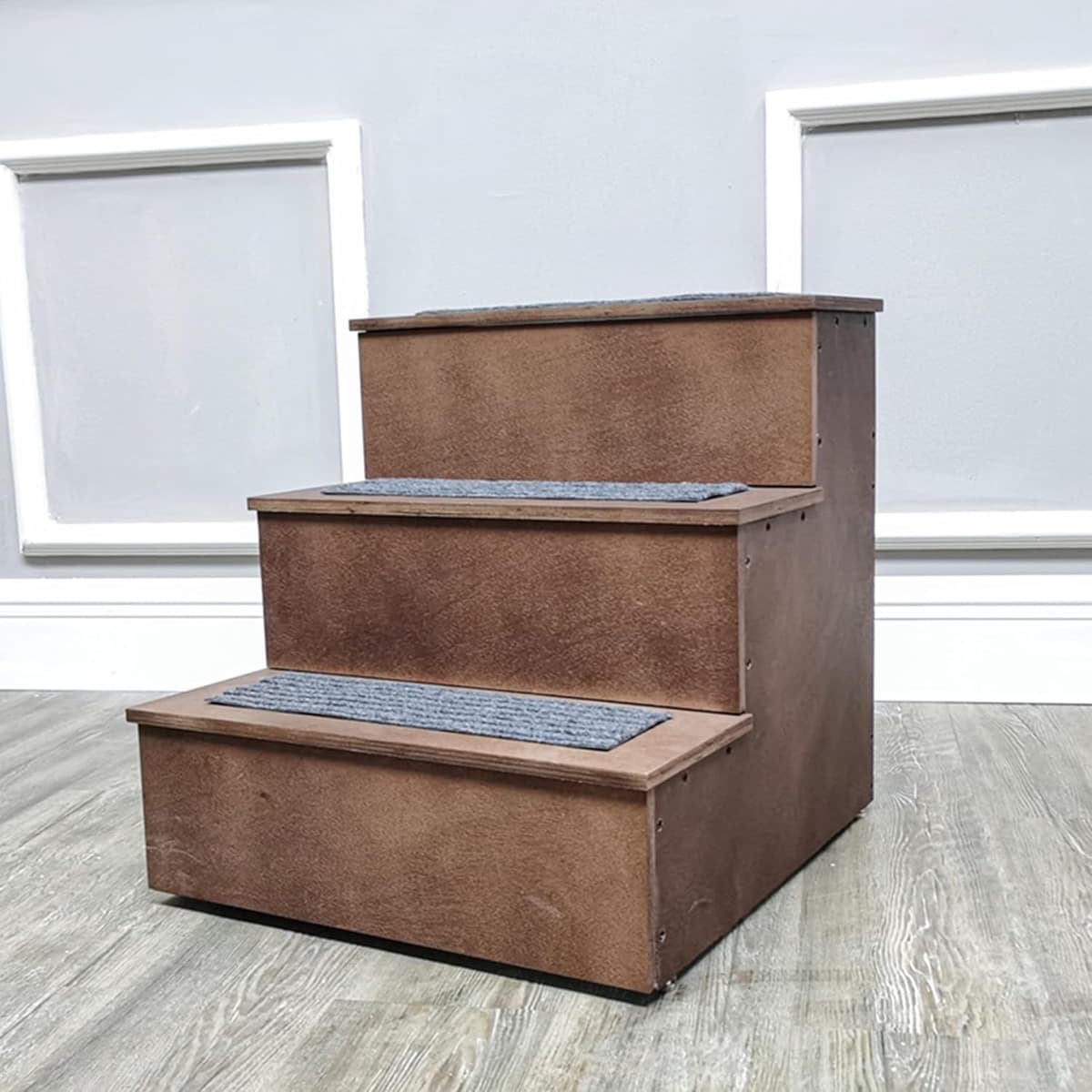 מדרגות/רמפה לכלב — FixtureDisplays® Deluxe Wood Pet Stairs Pet- Dog/Cat 3 Steps