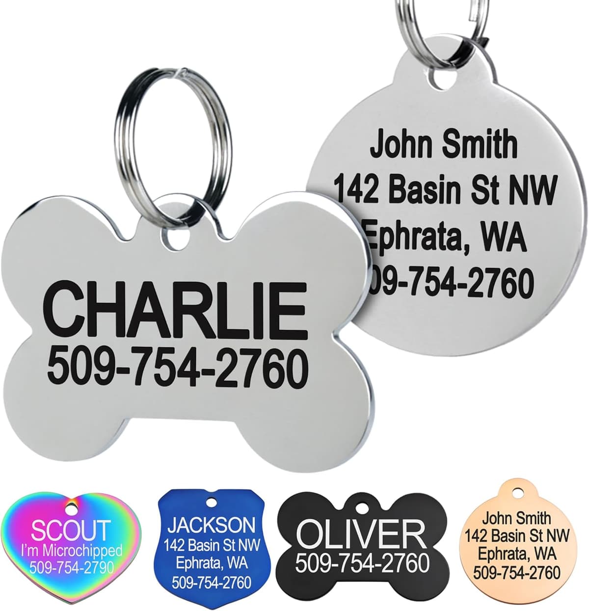 תג שם/זיהוי לכלב — GoTags Stainless Steel Pet ID Tags, Personalized Dog Tags an