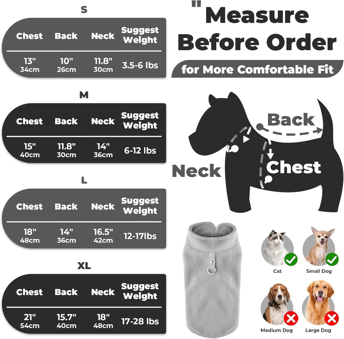 ביגוד לכלב — PETCARE Small Dog Sweater Cat Fleece Vest Soft Dog Jacket wi