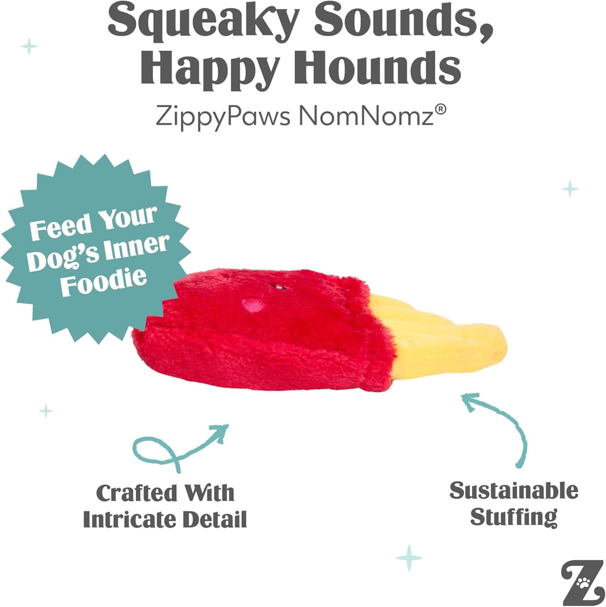 צעצוע לכלב — ZippyPaws NomNomz - Dog Squeaky Toys to Keep Them Busy, Funny Food Plush for Sma