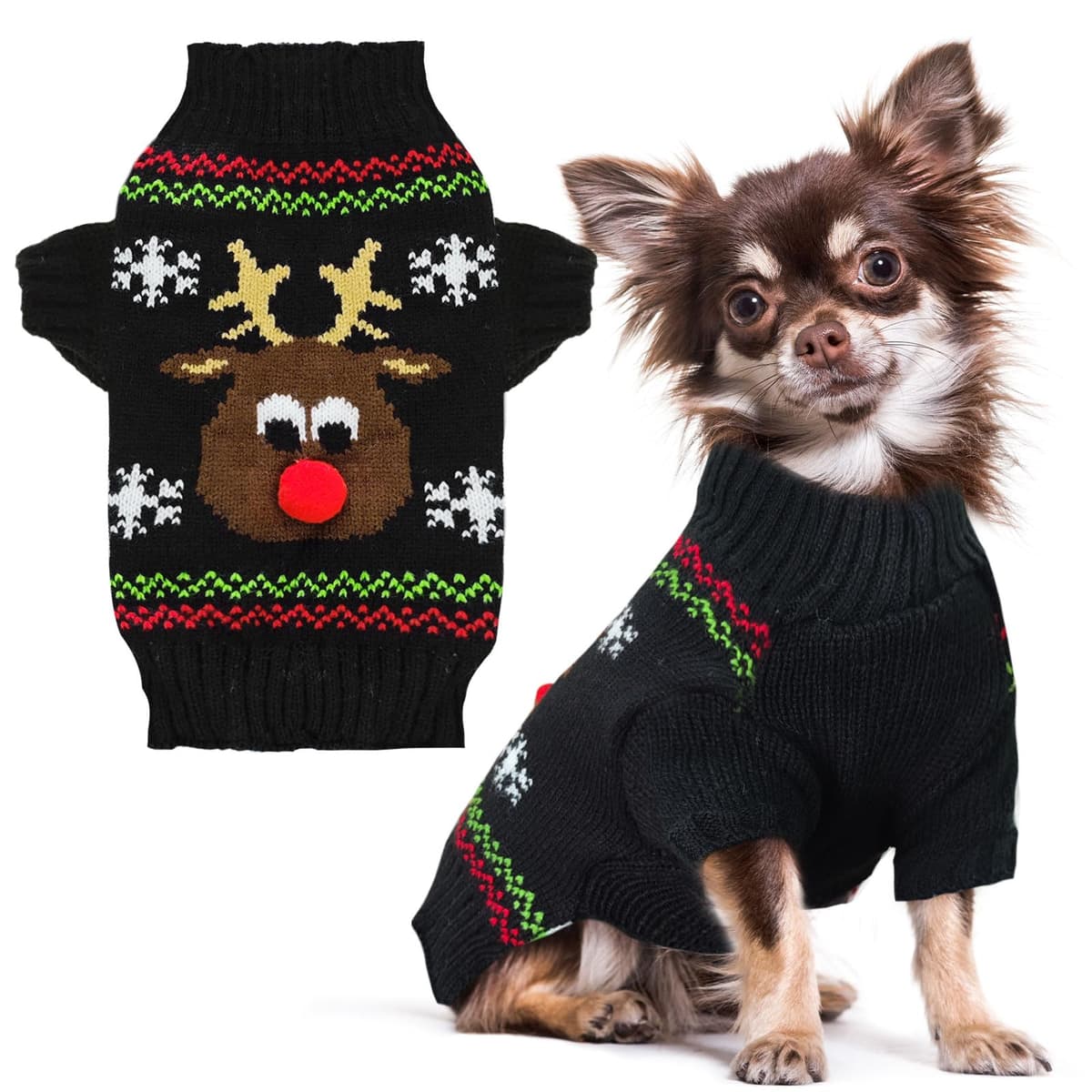 בגדים לכלב — PETCARE Dog Christmas Sweater Black Ugly Funny Cute Cartoon Reindeer Cat Sweater