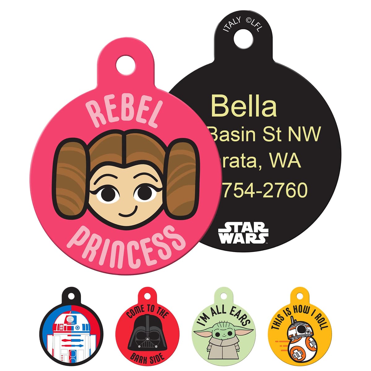תג שם לכלב — GoTags Star Wars Rebel Princess Leia Dog Tags for Pets, Personalized Engraved Do