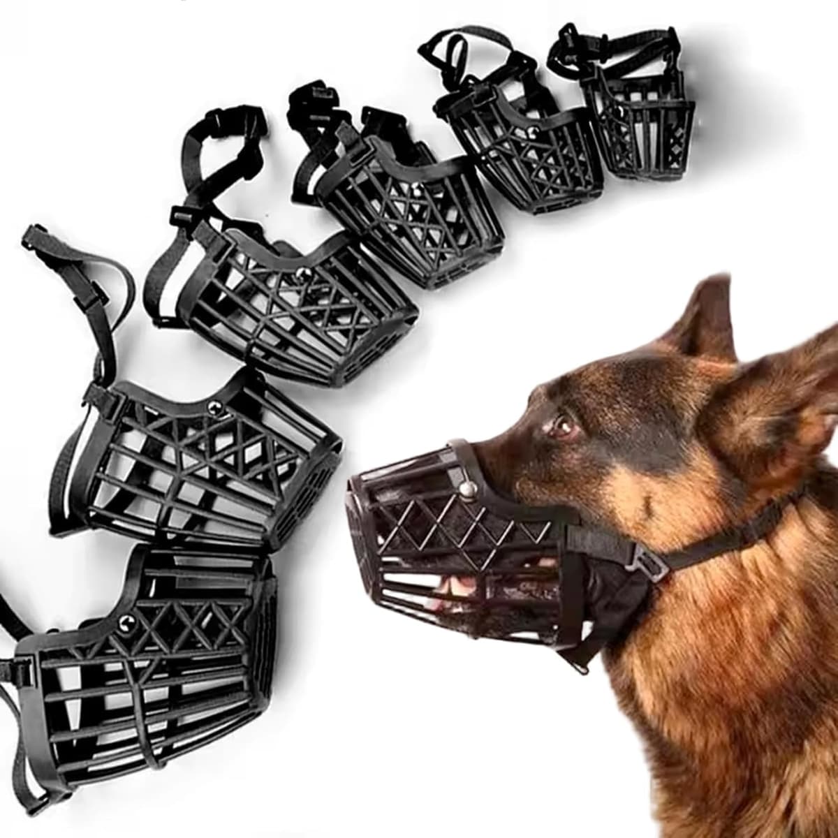 מחסום פה לכלב — 7Pcs Dog Muzzles Anti Biting Adjustable Plastic Breathable Basket Muzzle Differe