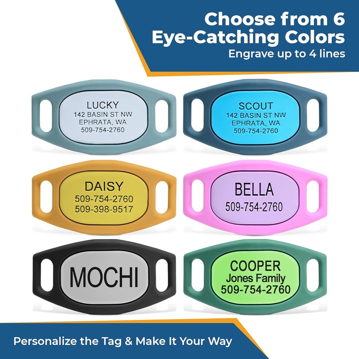 תג שם/זיהוי לכלב — GoTags Silent Dog Tag, Personalized Engraved Silicone and Ca