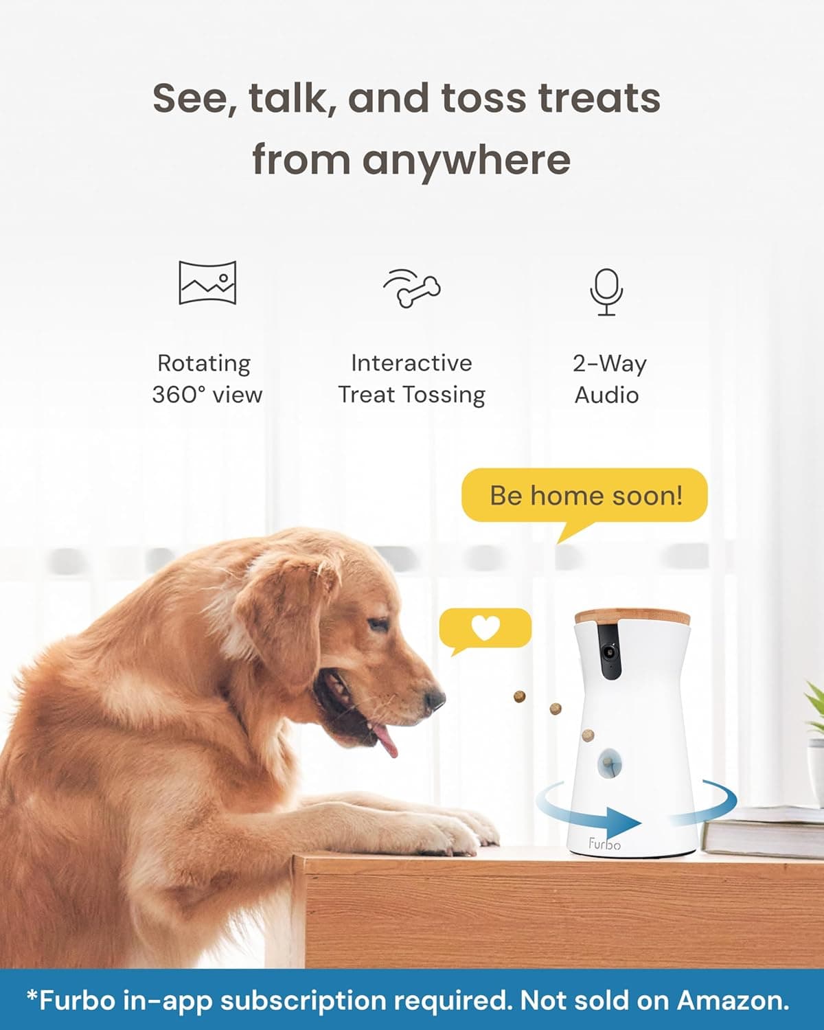 מצלמת מעקב לכלב — Furbo 360° Dog Camera + Power Adapter [Subscription Required] Unlock w/Paid Plan