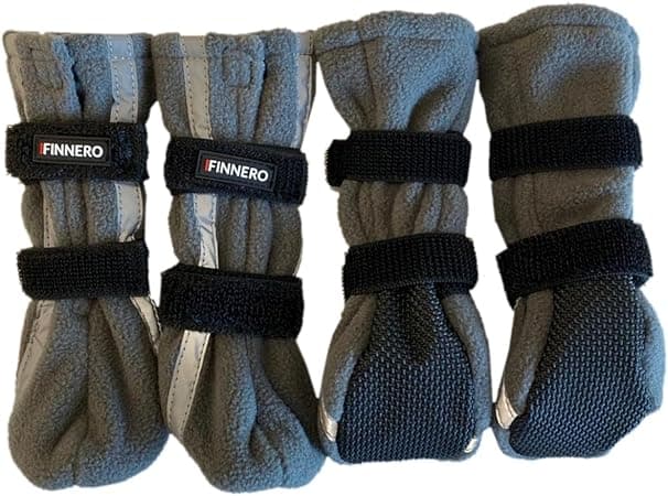 נעליים לכלב — FINNERO Halla Fleece Dog Booties, Reflective, Non-Slip & Adjustable Winter Shoes