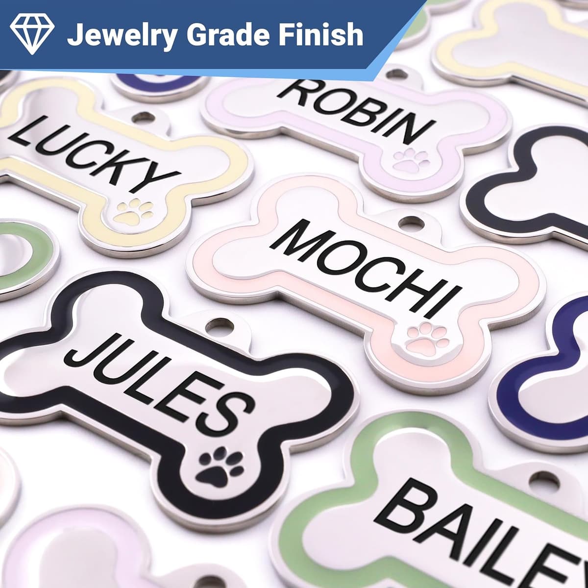 תג שם/זיהוי לכלב — GoTags Stainless Steel Pet ID Bone Round and Heart Shaped Ta