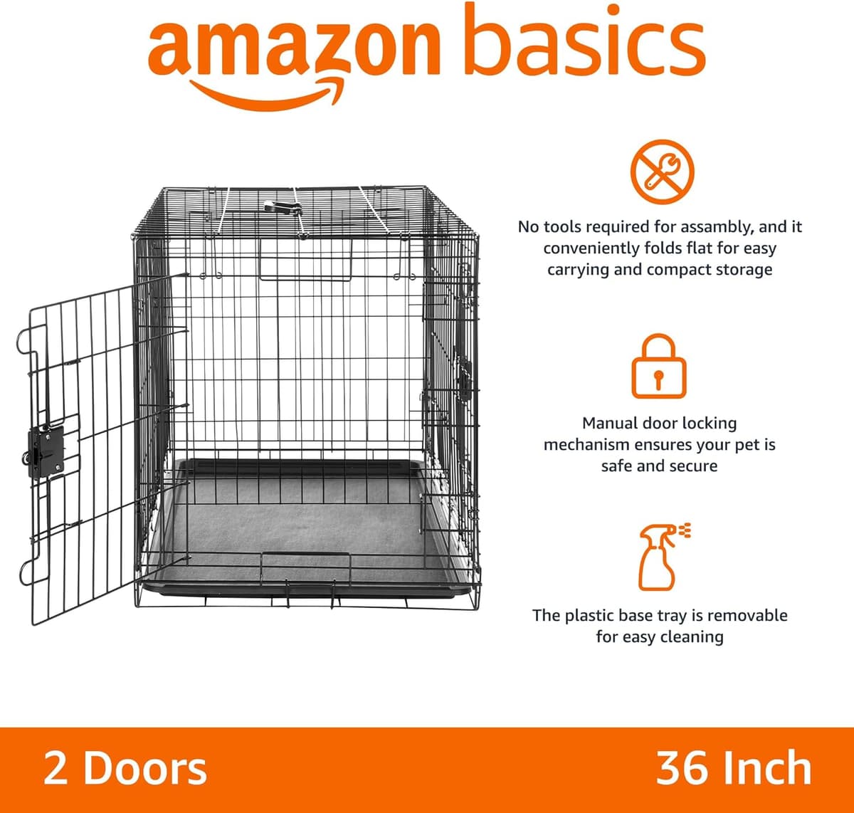 כלוב/כלייה לכלב — Amazon Basics Portable, Easy to Assemble, Foldable Metal Wire Dog Crate with Rem