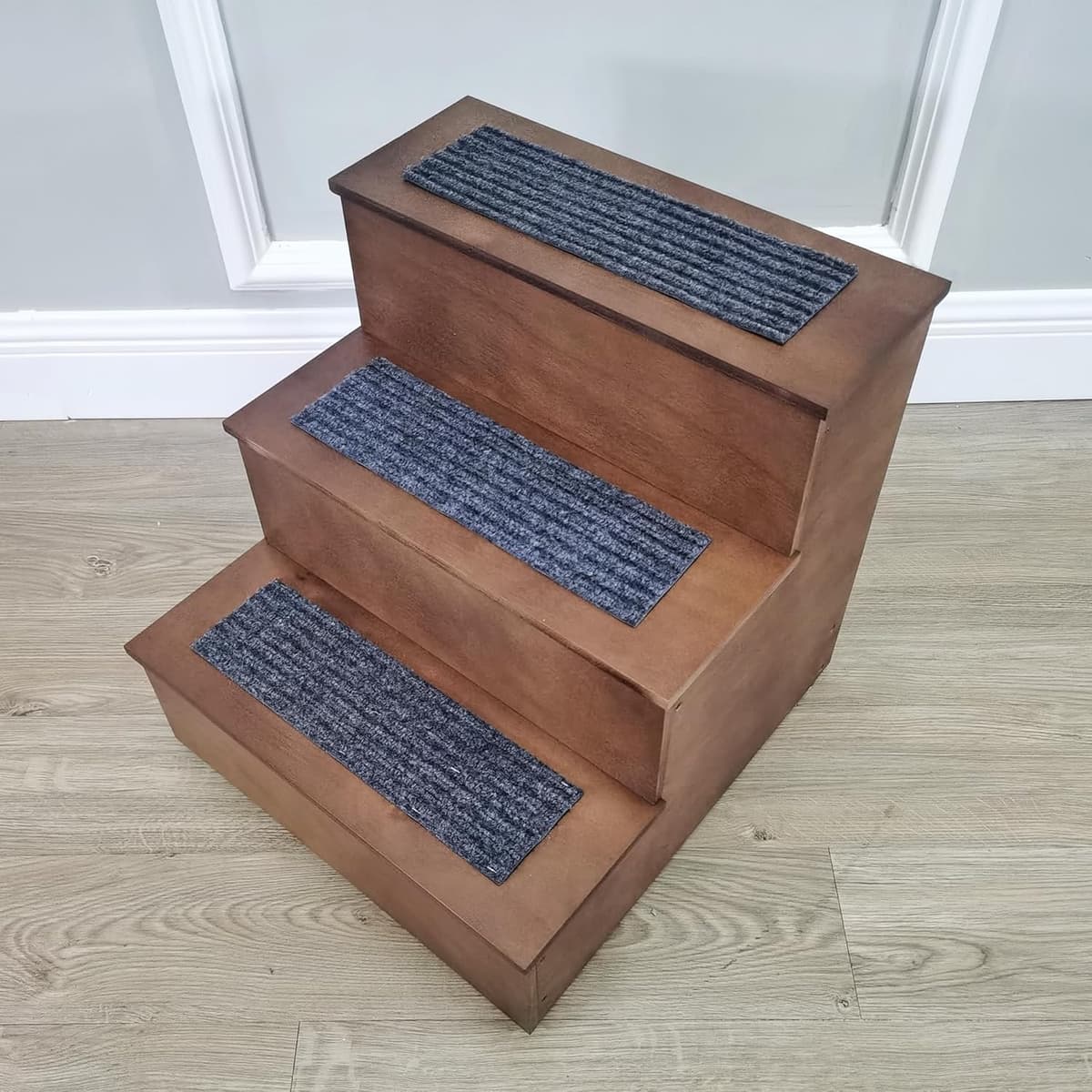 מדרגות/רמפה לכלב — FixtureDisplays® Deluxe Wood Pet Stairs Pet- Dog/Cat 3 Steps