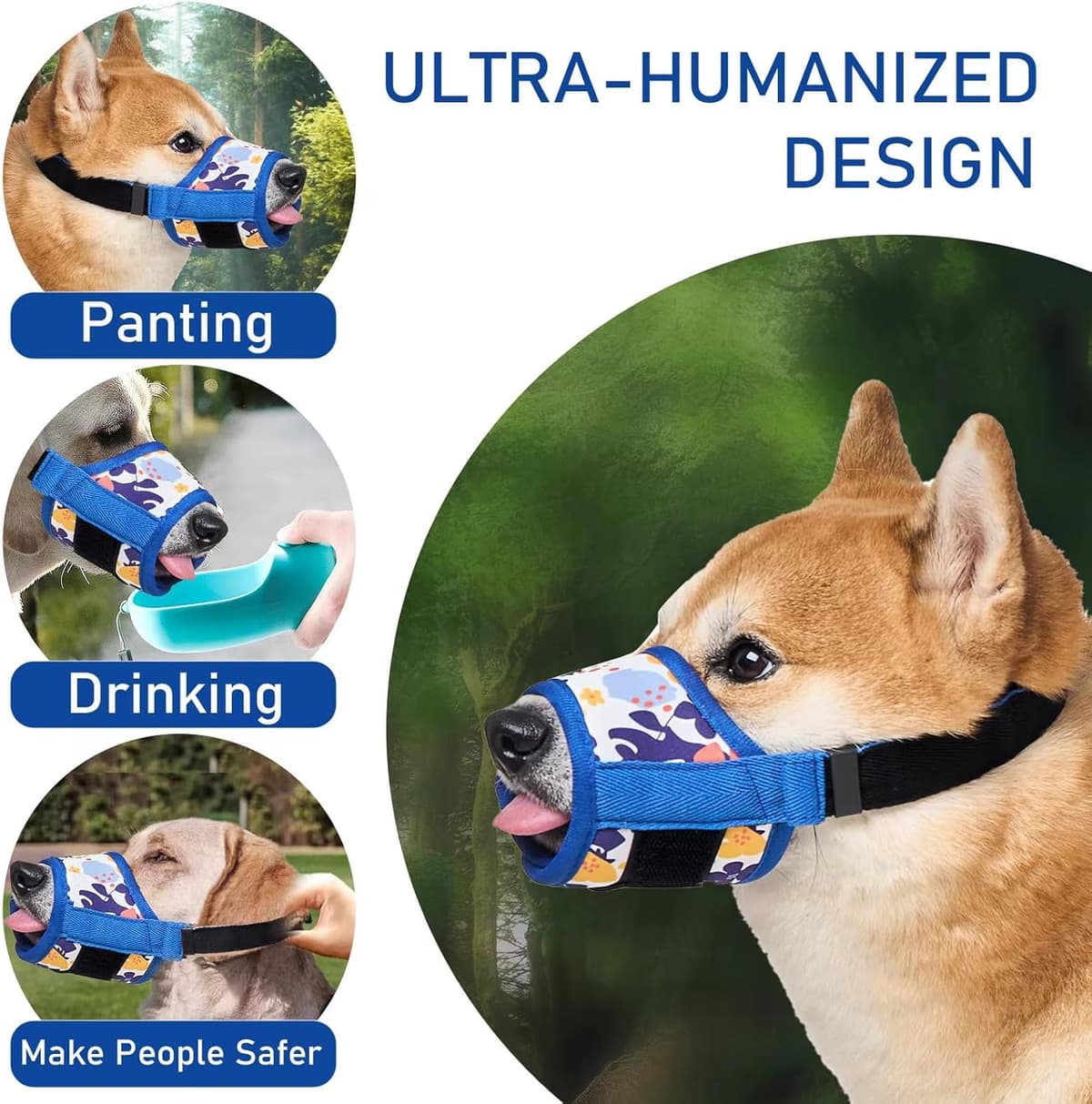 מחסום פה לכלב — Dog Muzzle, Soft Nylon Printed Mask, Breathable Mesh Adjustable Anti Bite and An