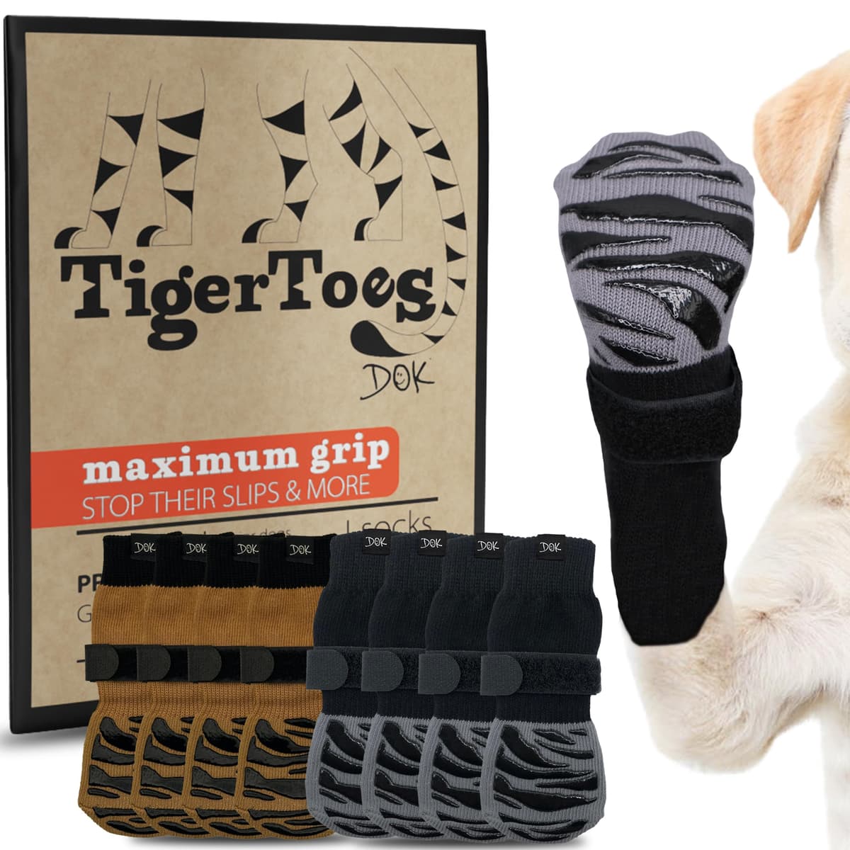נעליים לכלב — DOK TigerToes Premium Non-Slip Dog Socks for Hardwood Floors Color Bundle (Size 