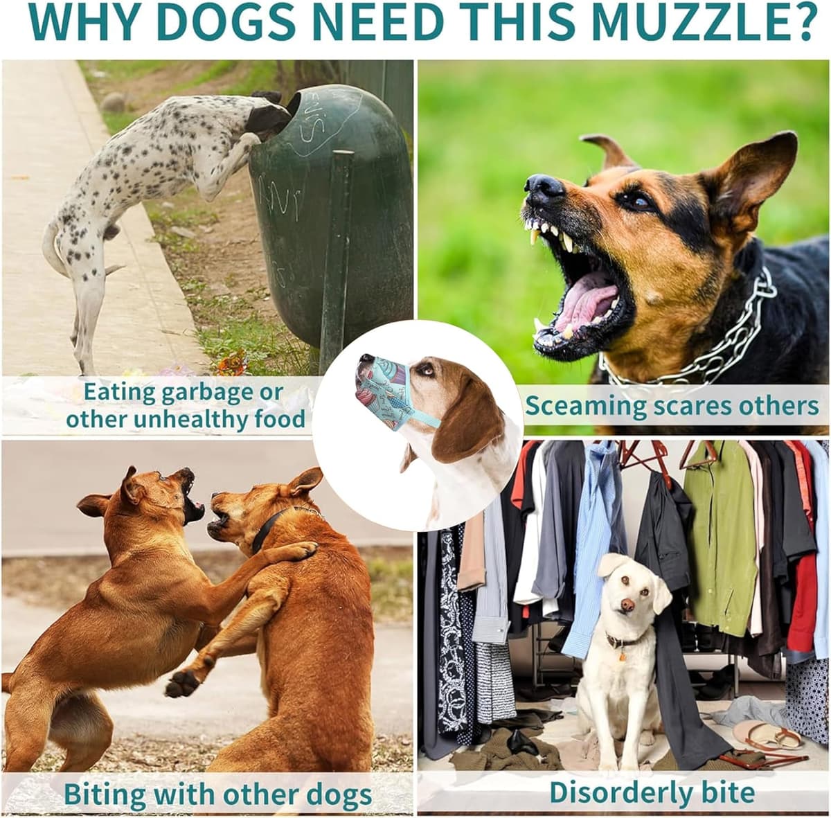 מחסום פה לכלב — Soft Nylon Dog Muzzle to Prevent Biting Barking and Chewing,Breathable Drinkable