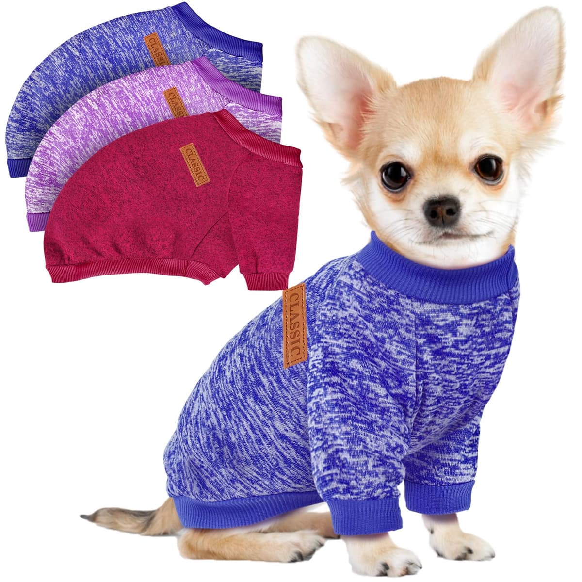 בגדים לכלב — 3 Pack Dog Sweaters for Small Dogs Girl Boy Winter Fleece Clothes Warm Soft Dog 