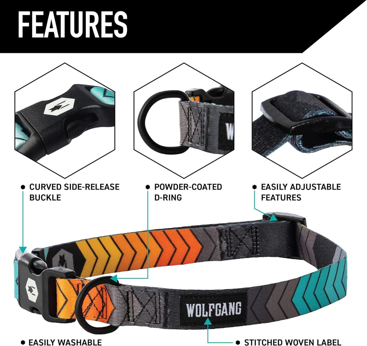 קולר לכלב — Wolfgang Heavy Duty, Adjustable Dog Collar with Quick Release Nylon Buckle for W