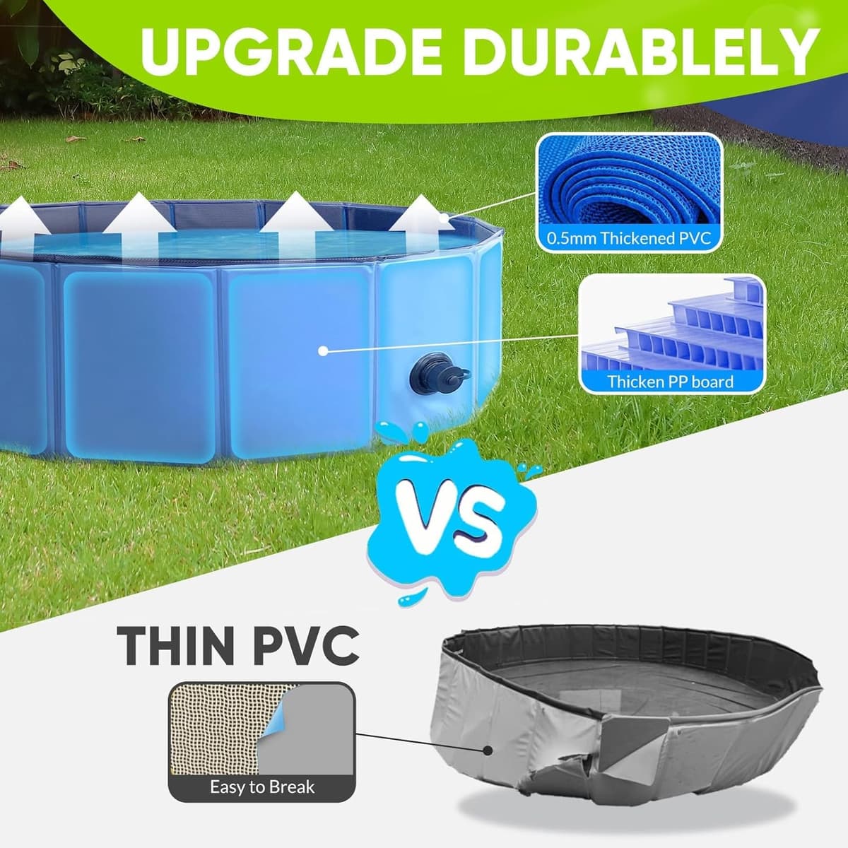 בריכה לכלב — Dog Pool, Foldable Pet Swimming Pool with 6mm High-Strength PP Board, Hard Plast