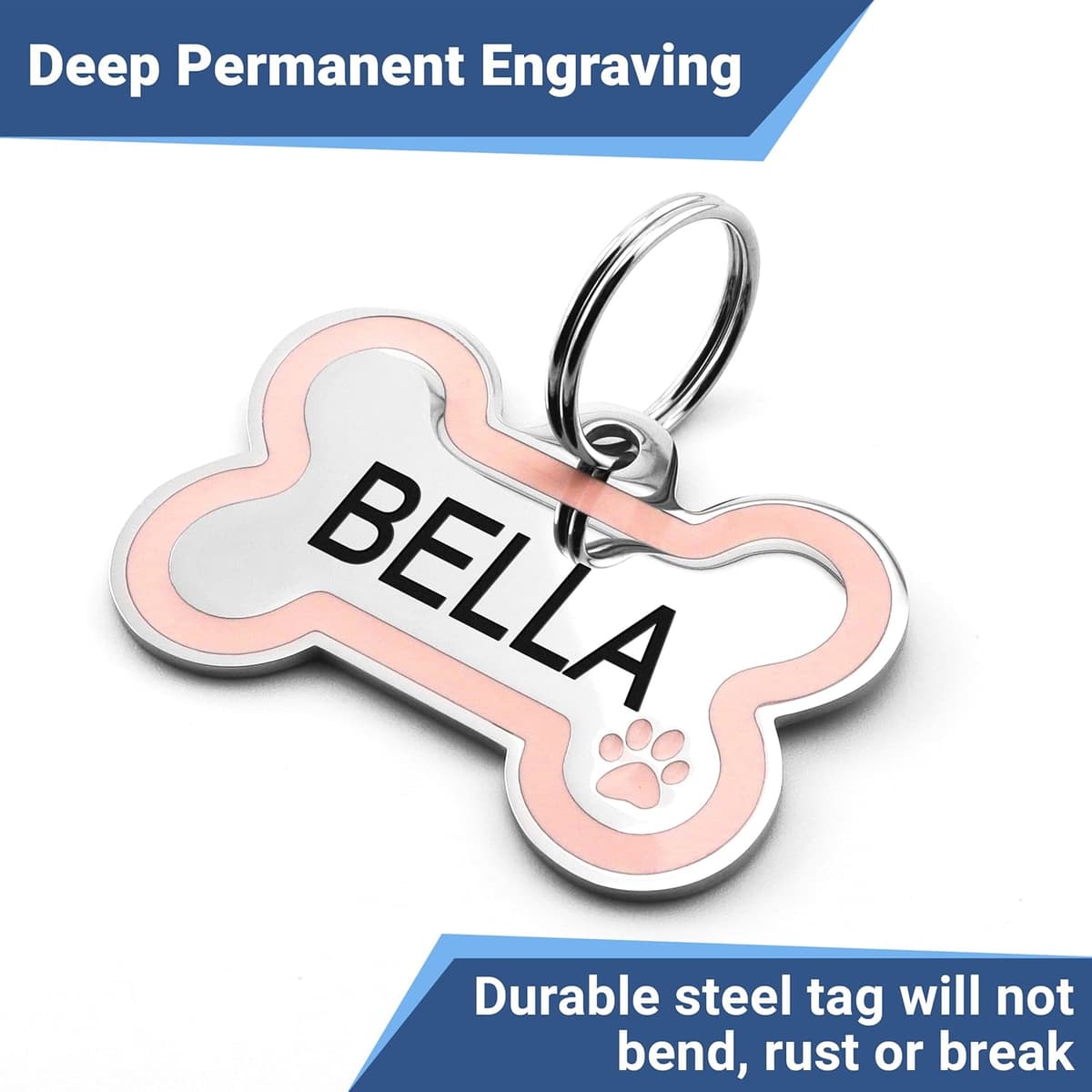 תג שם/זיהוי לכלב — GoTags Stainless Steel Pet ID Bone Round and Heart Shaped Ta