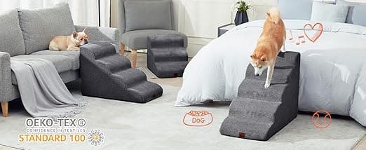 מדרגות לכלב — EHEYCIGA Curved Dog Stairs Ramp for High Beds 19.7" H, 4-Step Dog Steps for Smal