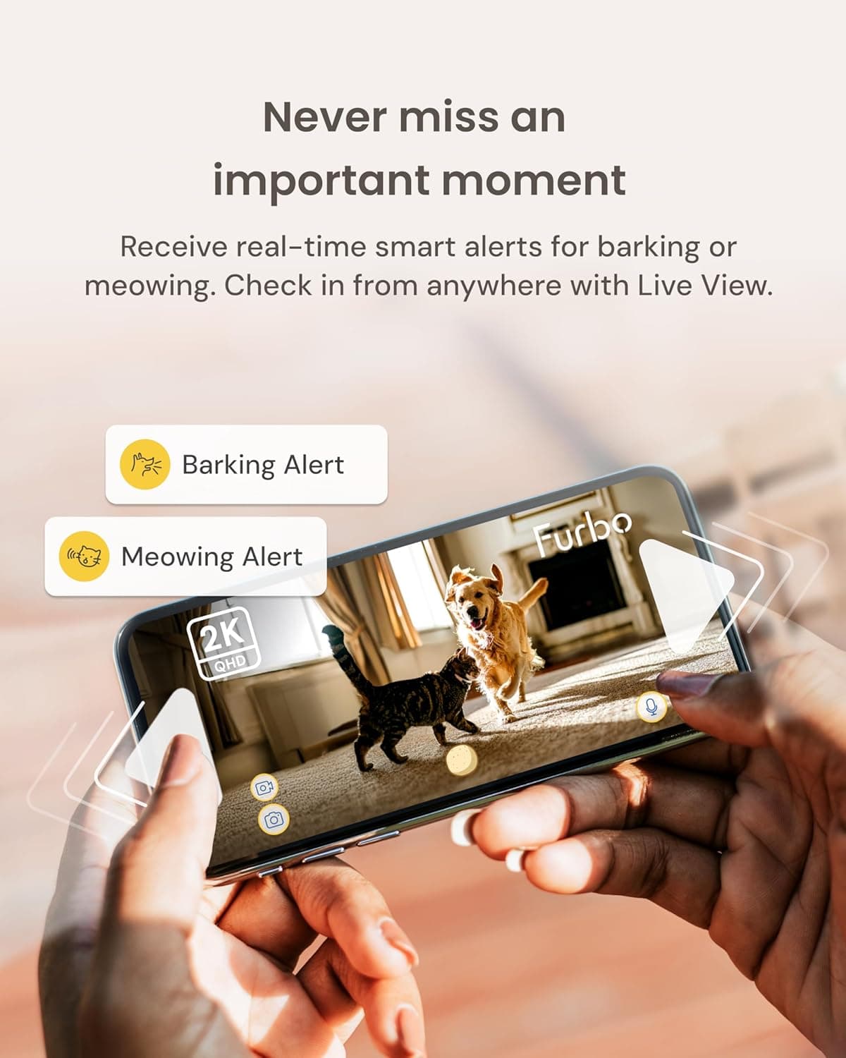 מצלמת מעקב לכלב — Furbo Mini 360° 2K QHD Pet Camera + Power Adapter: Dog &amp; Cat Rotating Treat 