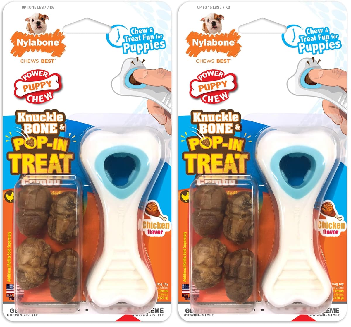 צעצוע חשיבה לכלב — Nylabone Knuckle Bone Pop-in Treat Toy Puppy Chew Toy for Puppies, Interactive T