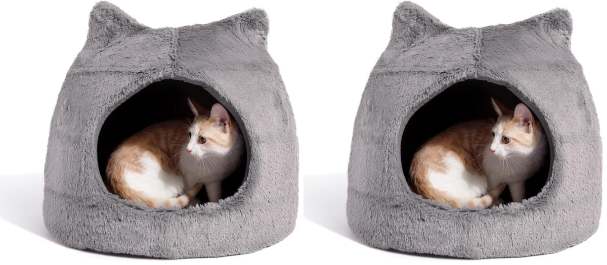 מיטה לכלב קטן — Best Friends by Sheri Meow Hut in Fur Cover Dome Cat and Dog Bed, Gray, Small (P