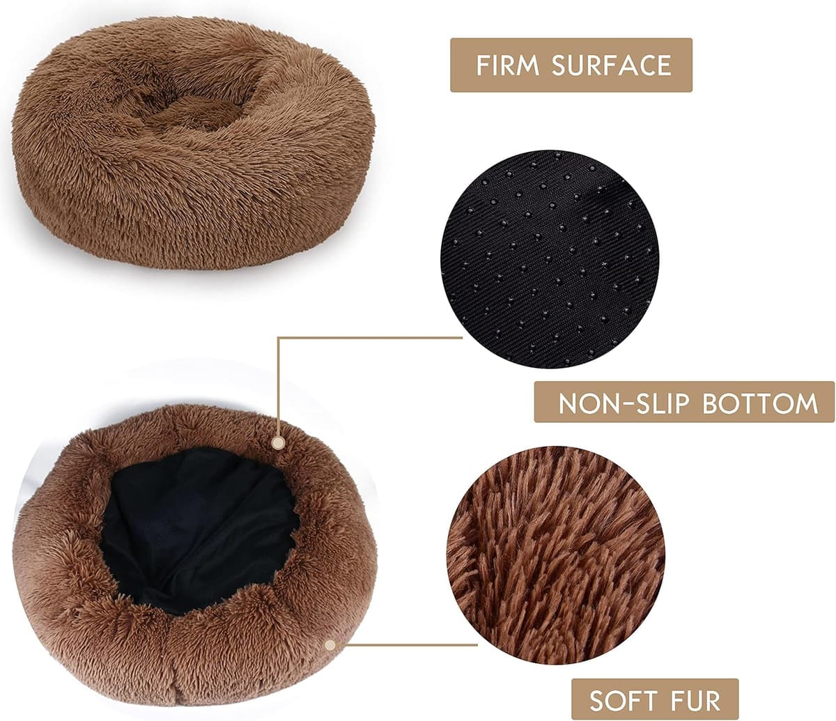 מיטה לכלב קטן — Calming Dog Bed &amp; Cat Bed Anti-Slip Donut Cat and Dog Be