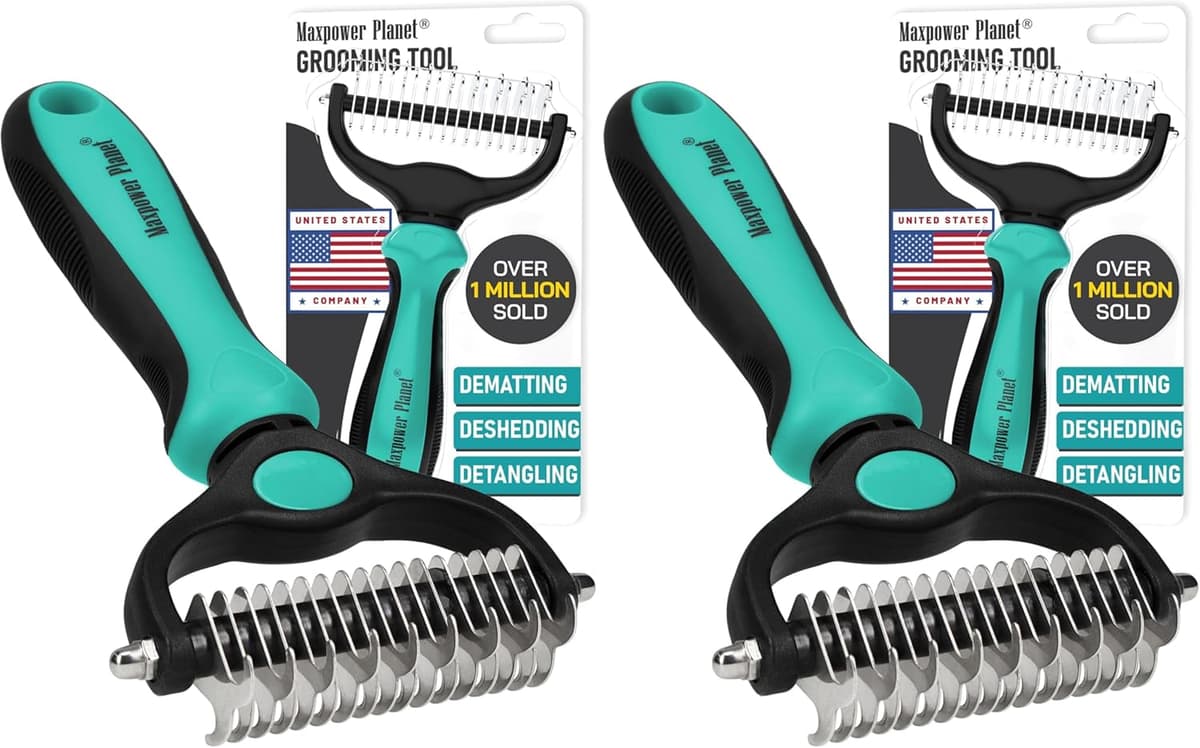 מברשת טיפוח לכלב — Maxpower Planet Hair Brush - Double Sided Shedding, Dematting Undercoat Rake for