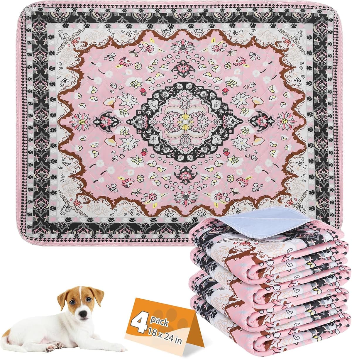 פדים/חיתולים לכלב — KOOLTAIL Washable Pee Pads for Dogs, 4 Pack Super Absorbent Reusable Puppy Train