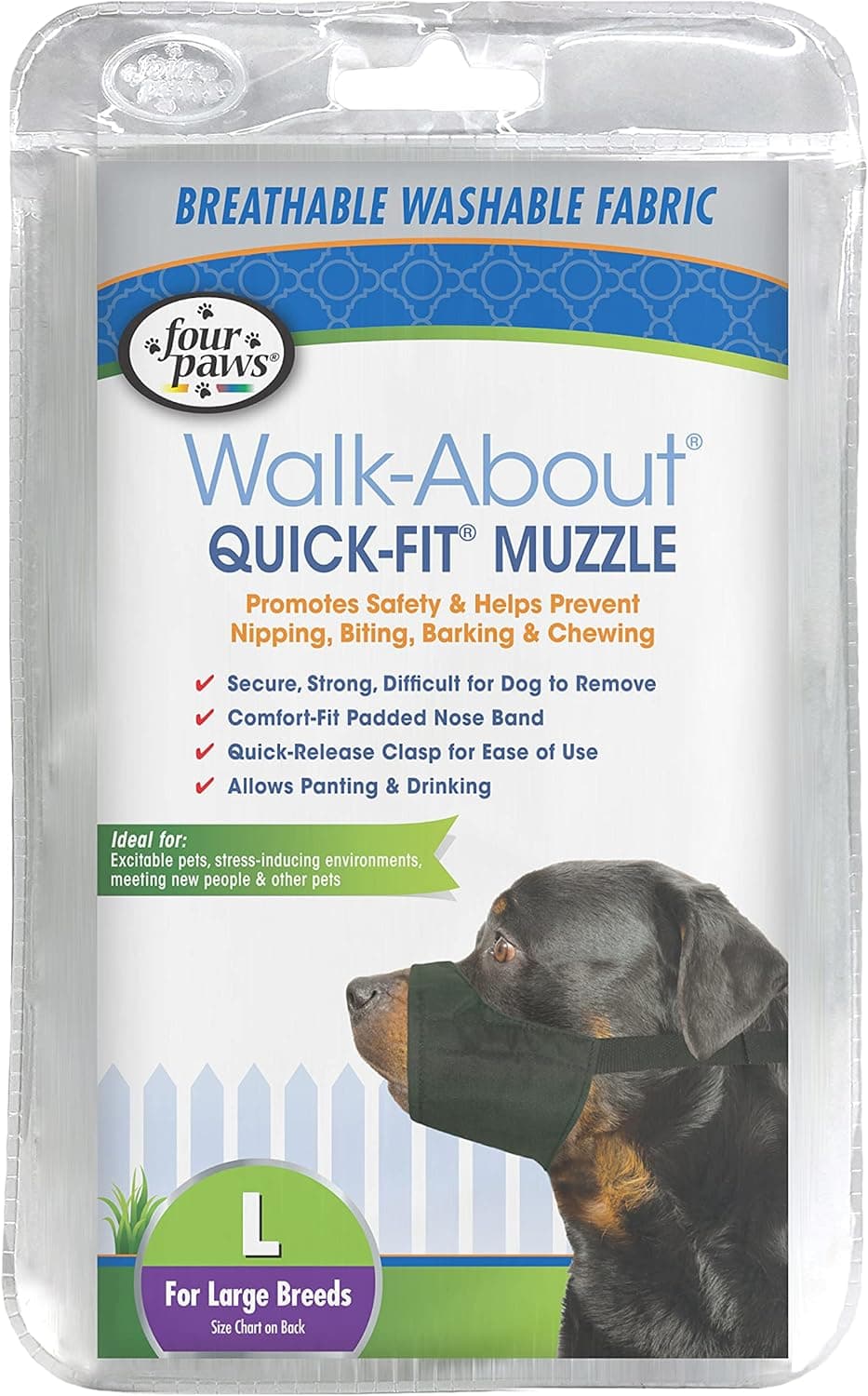 מחסום פה לכלב — Four Paws Walk-About Quick-Fit Adjustable Dog Muzzle for Large Dogs, Washable &a
