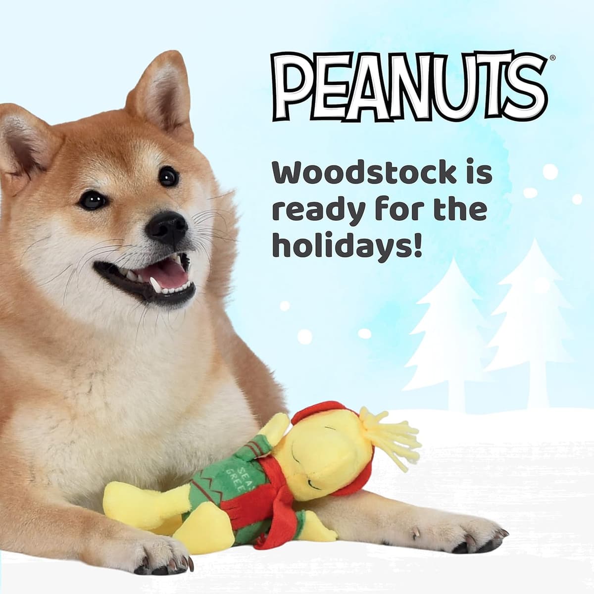 צעצוע לכלב — Holiday Seasons Greetings Woodstock Plush Dog Toy with Squeaker - Charlie Brown 