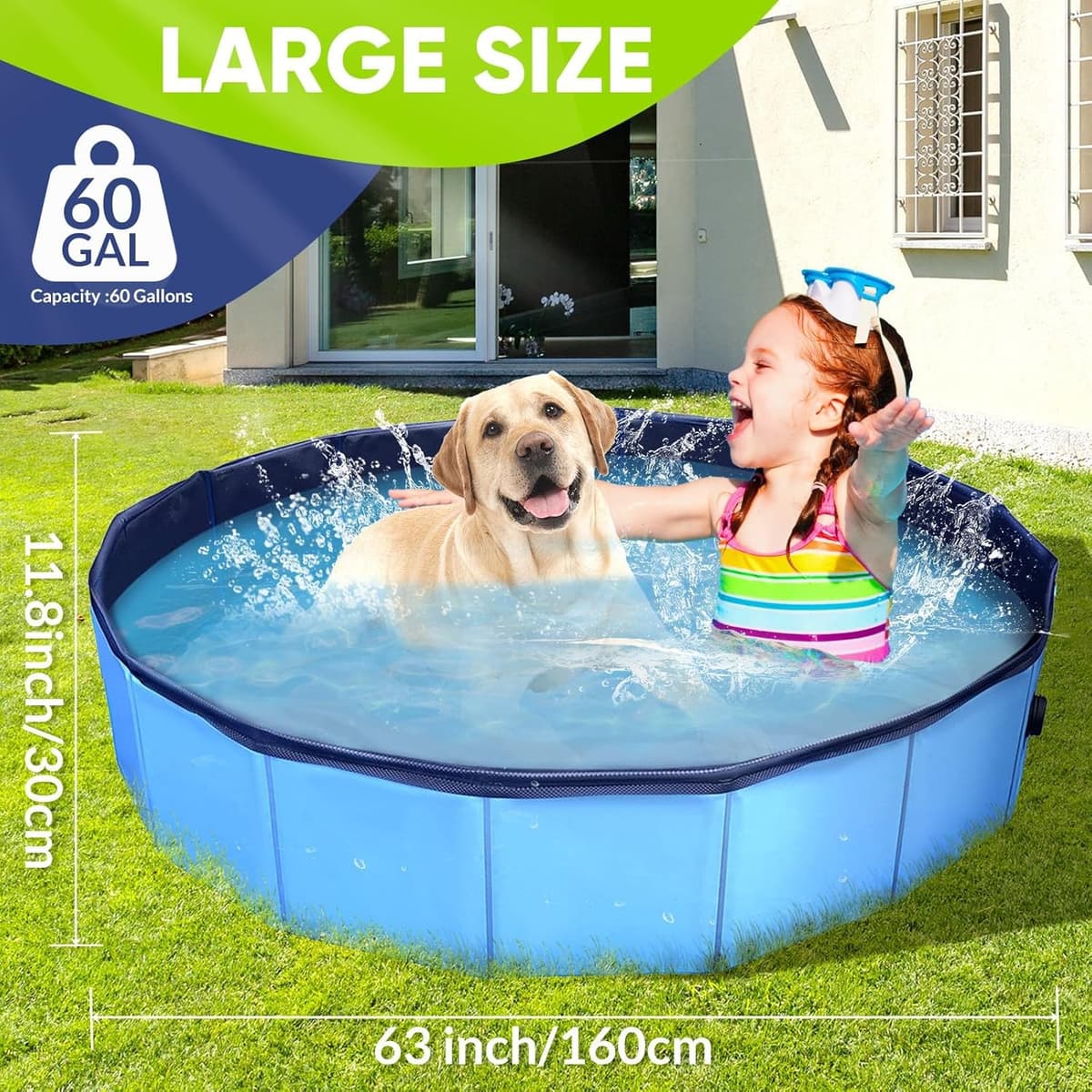 בריכה לכלב — Dog Pool, Foldable Pet Swimming Pool with 6mm High-Strength PP Board, Hard Plast