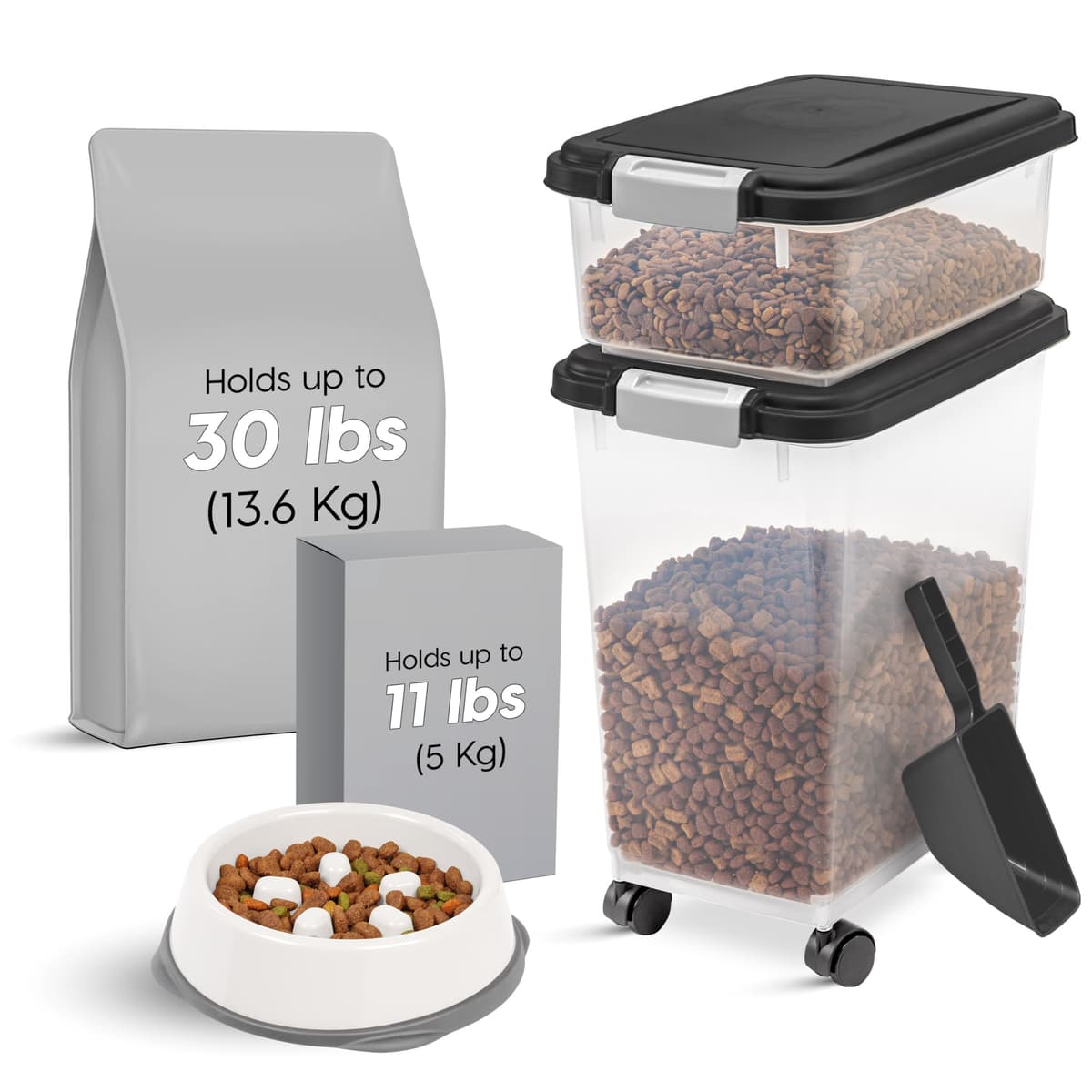 מיכל מזון לכלב — IRIS USA 30 lbs & 11 lbs Airtight Dog Food Storage Container Combo with Scoop & 