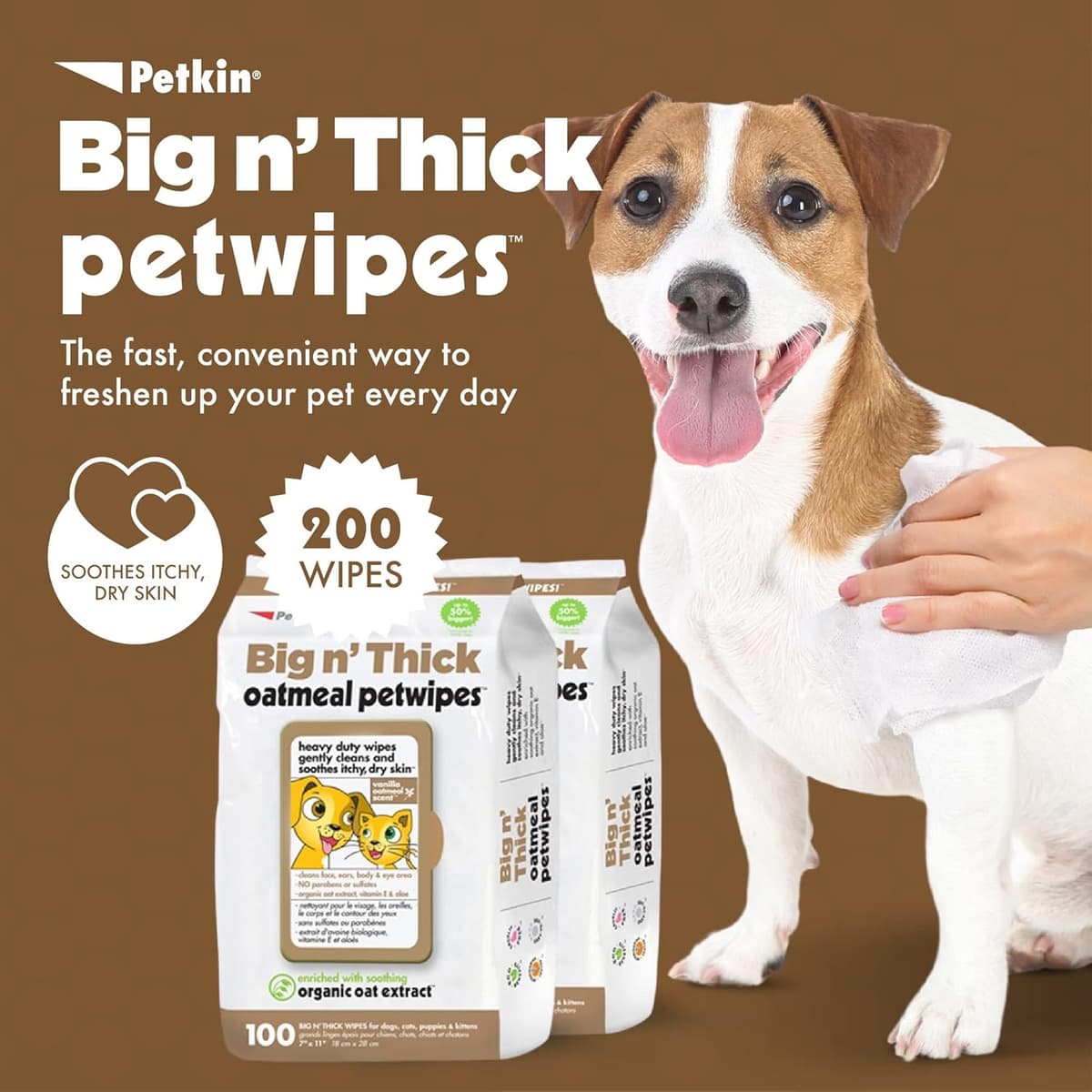 ניקיון לבית עם כלב — Petkin Pet Wipes for Dogs and Cats, 200 Wipes (Large) – Oatmeal Pet Wipes for Do