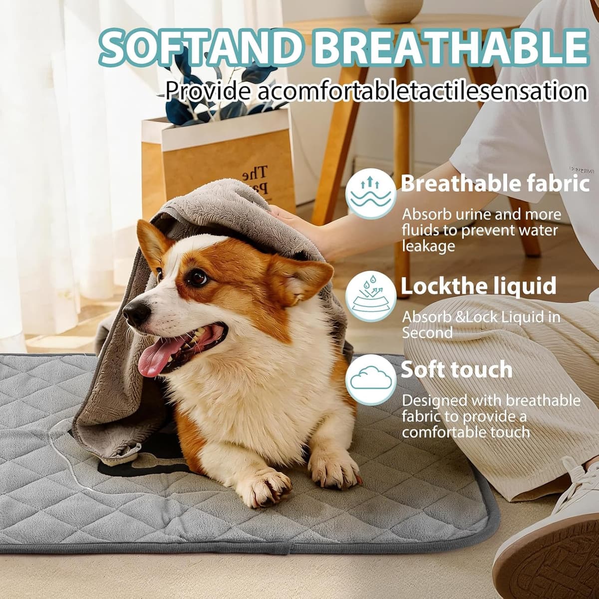 פדים/חיתולים לכלב — Washable Pee Pads for Dogs,Reusable Training Pads,Puppy Bed Blanket,Anti Slip,Ab