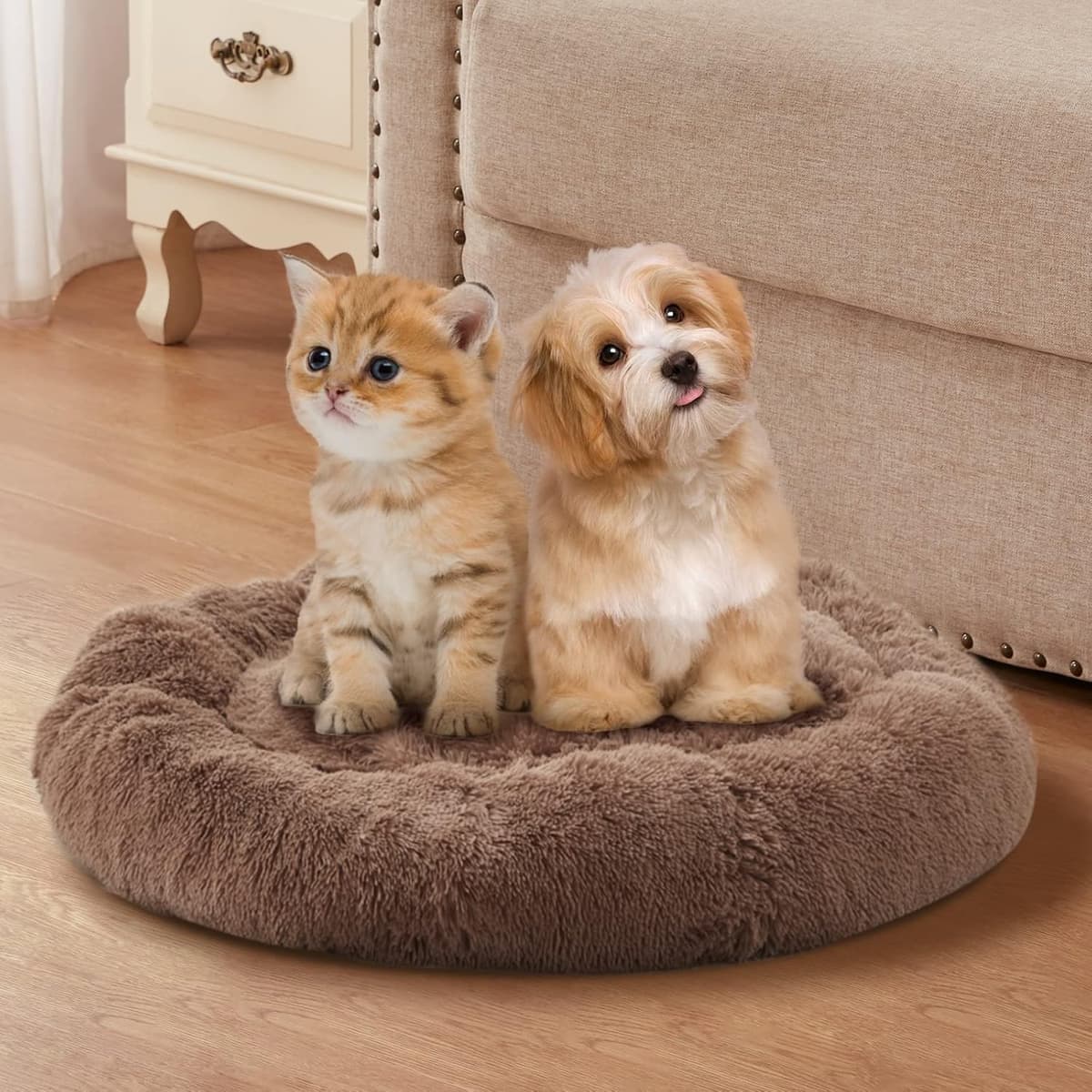 מיטה לכלב קטן — Small Dog Bed, Calming Dog Beds and Cat Beds, Donut Dog Bed,