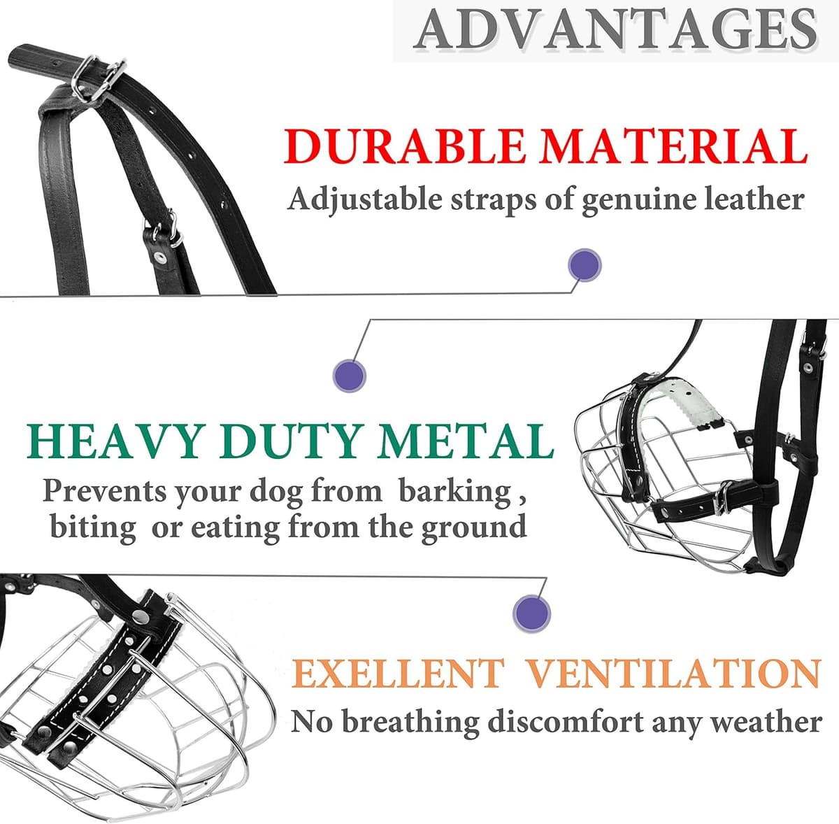 מחסום פה לכלב — Metal Muzzles for Dog Rottweiler № 3 Wire Basket Adjustable Leather Straps Leath