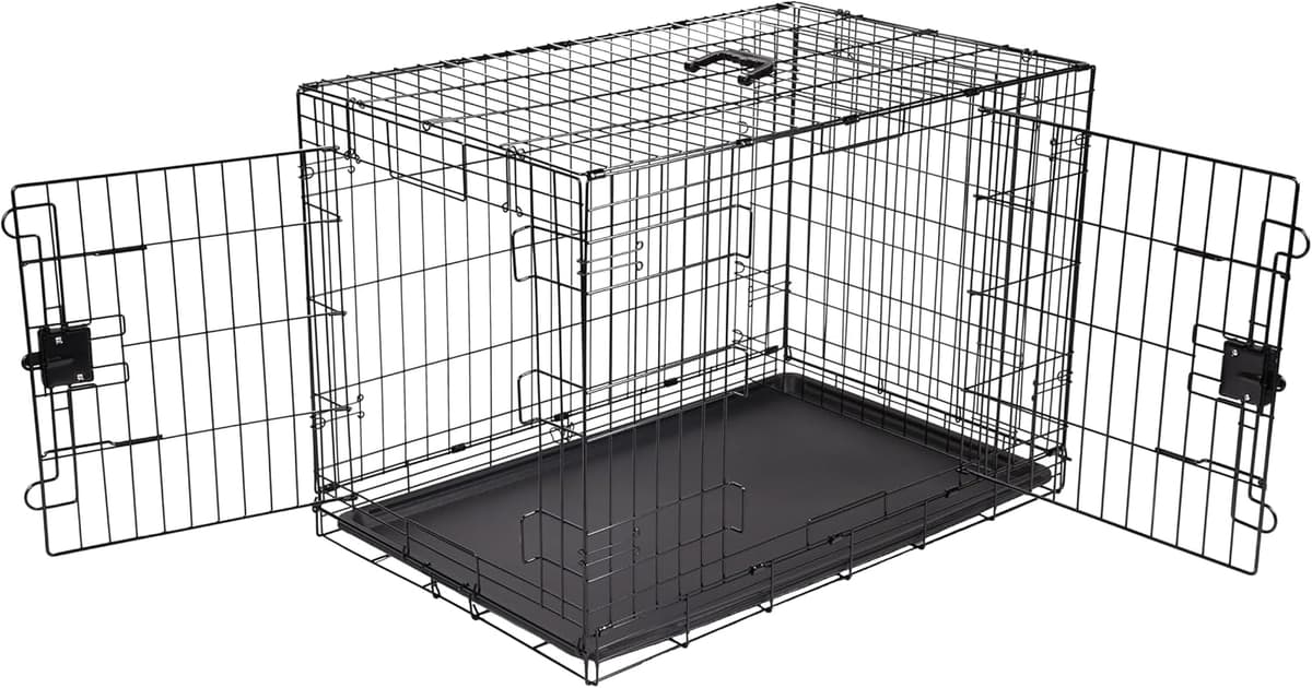 כלוב/כלייה לכלב — Amazon Basics Portable, Easy to Assemble, Foldable Metal Wire Dog Crate with Rem