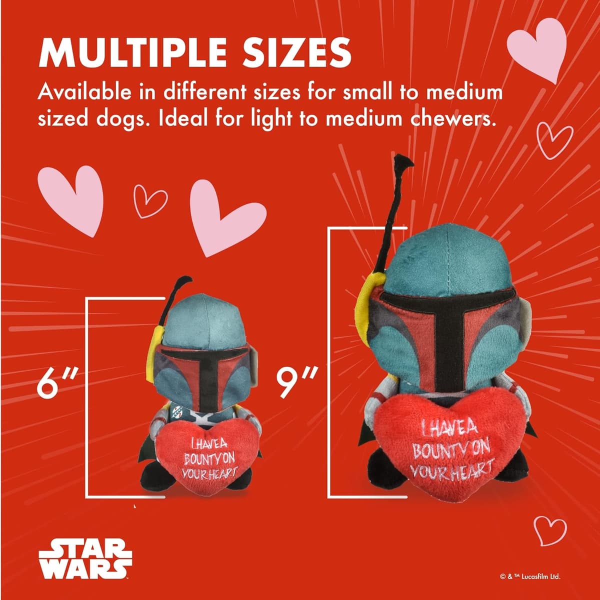 צעצוע לכלב — STAR WARS Dog Toy Boba Fett Plush Squeaker| 9” Mandalorian Bounty on Your Heart 
