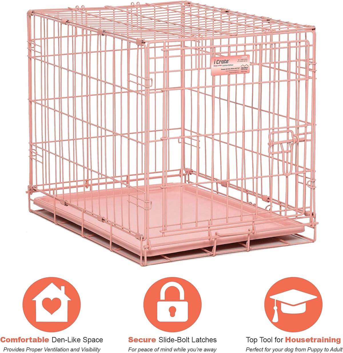 כלוב/כלייה לכלב — MidWest Homes for Pets 24-Inch Pink Fashion iCrate for Small Breeds, 12-20 lbs, 