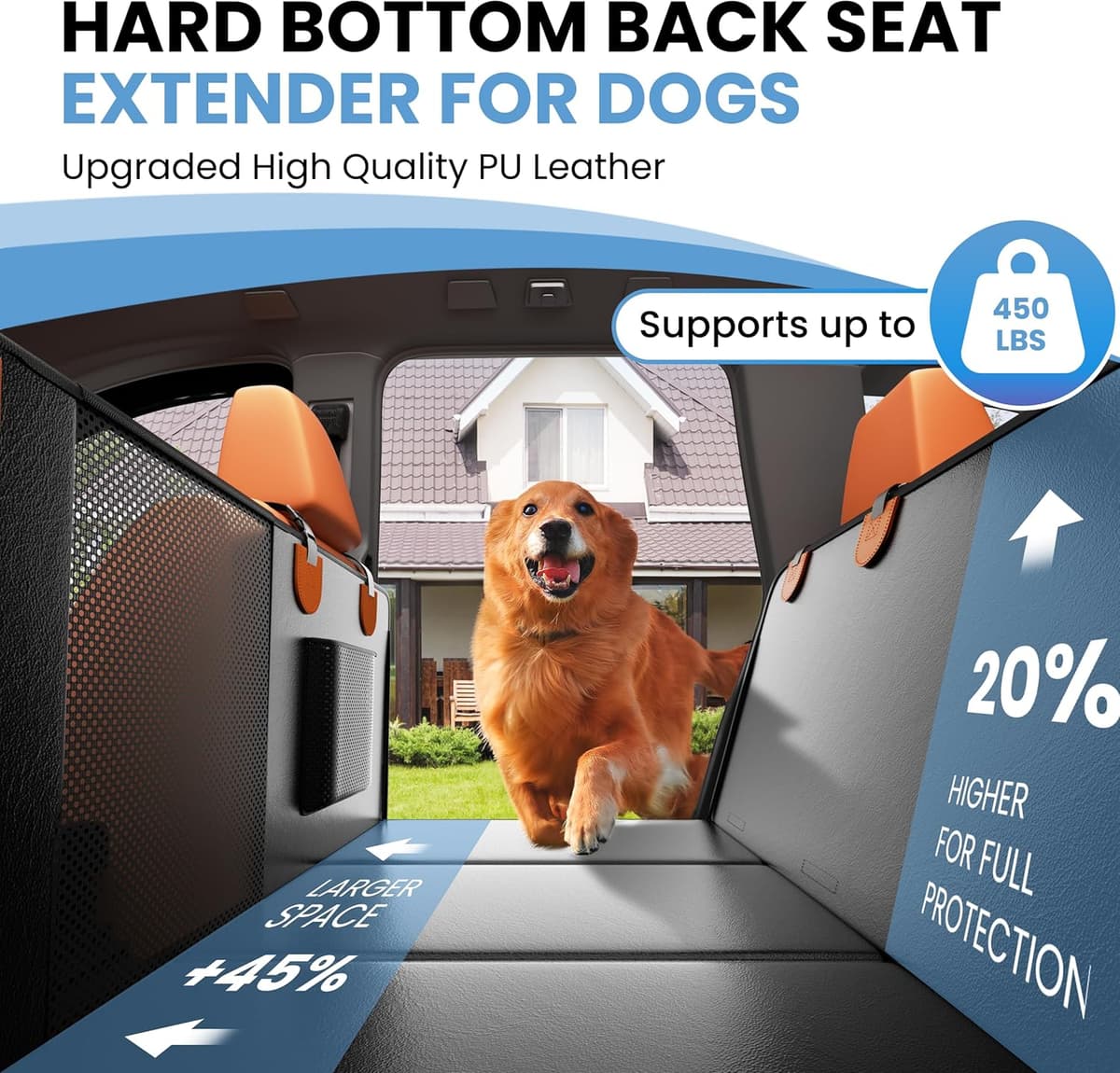 כיסוי רכב לכלב — Dog Car Seat Cover for Back Seat, Hard Bottom Back Seat Extender for Dogs, Water