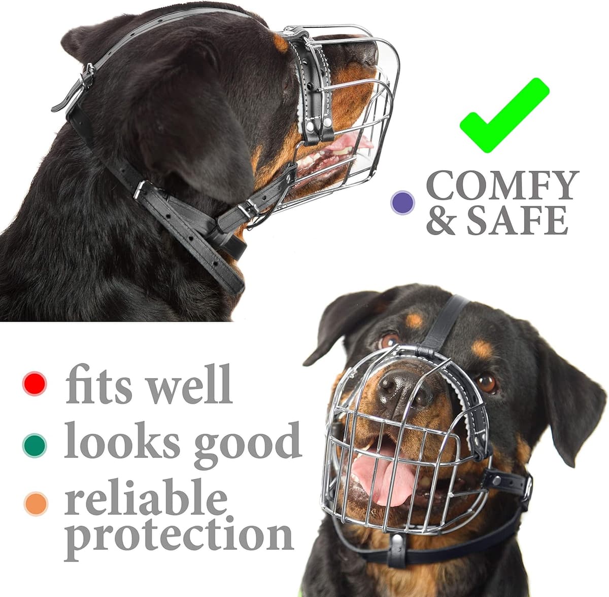 מחסום פה לכלב — Metal Muzzles for Dog Rottweiler № 3 Wire Basket Adjustable Leather Straps Leath
