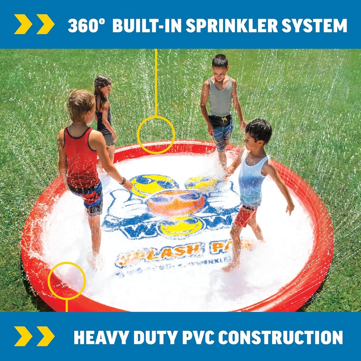 בריכה לכלב — WOW Sports Giant Splash Pad, Durable wading pool with Built in Sprinklers