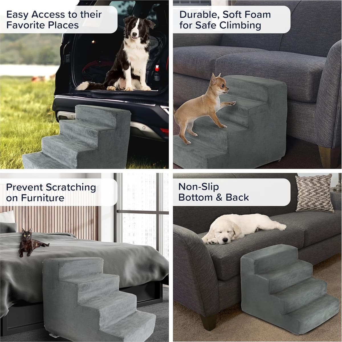 מדרגות/רמפה לכלב — Dog Stairs for Small Dogs - 4-Step Dog Steps for High Bed an