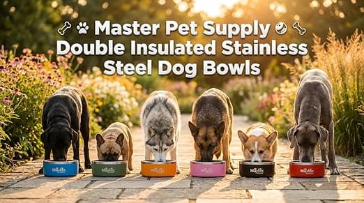 קערת האכלה לכלב — Master Pet Supply Double Dog Bowls Set with Elevated Base and 2 (8 oz) Stainless