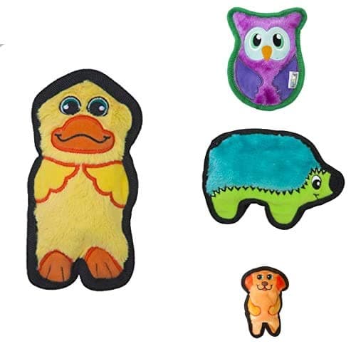 צעצוע פלאש לכלב — Outward Hound Invincibles Mini Plush Dog Toy 4-Pack, Duck-Owl-Hedgehog-Dog, XS