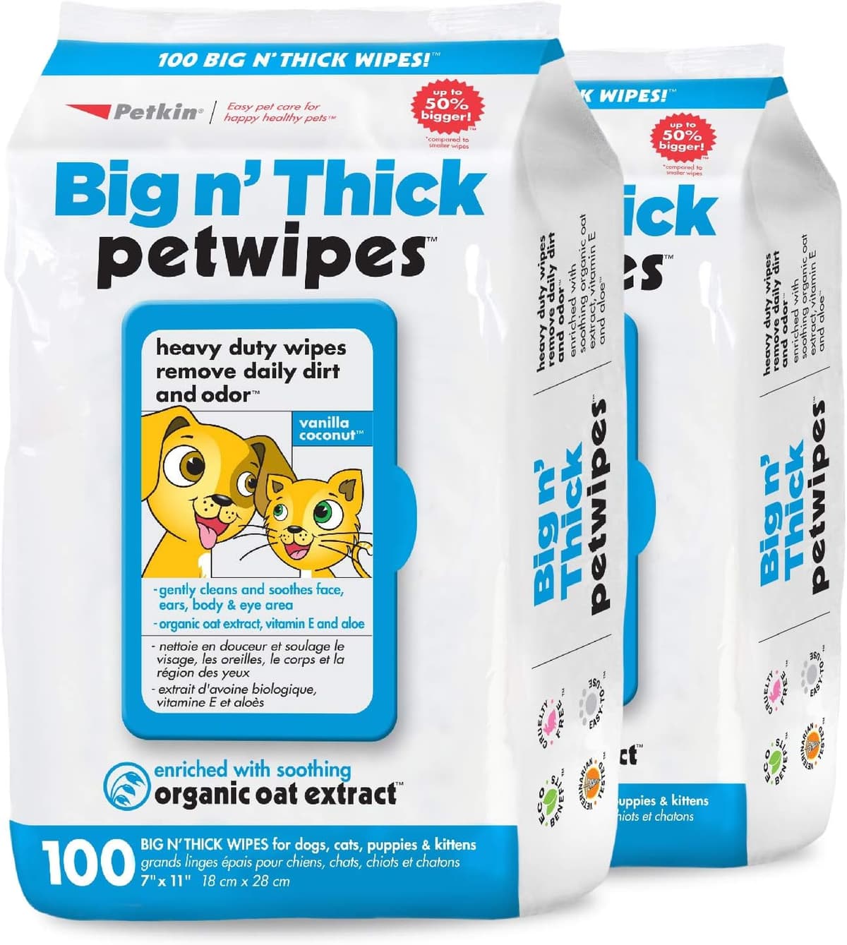 ניקיון לבית עם כלב — Petkin Large Pet Wipes for Dogs and Cats, 200 Count, Organic Oat Extract, Moiste